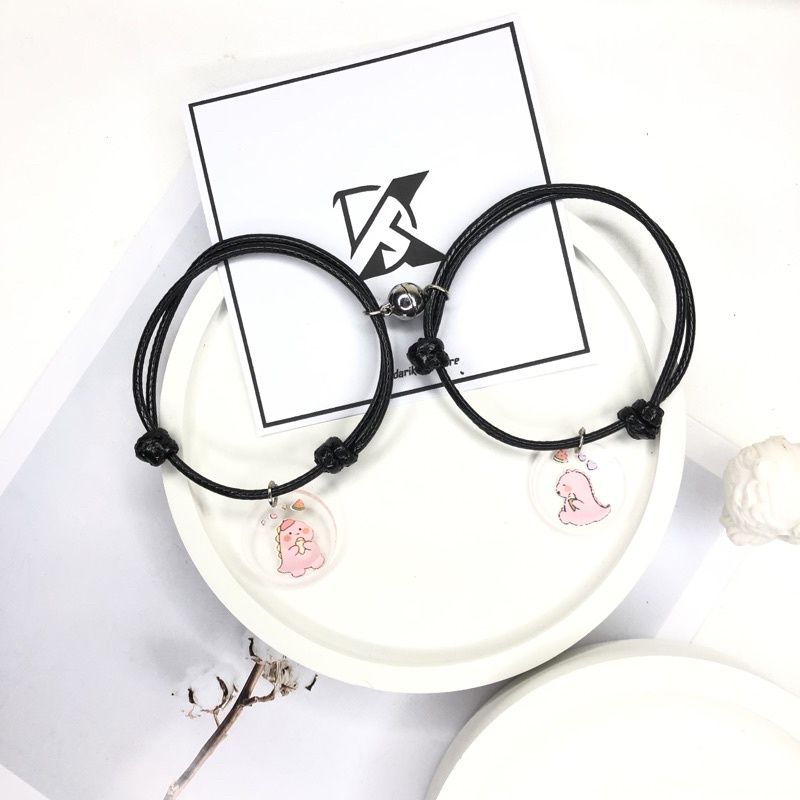 Gelang Couple Dino Cute V4 (pink) 2pcs sepasang - Gelang Dino Couple