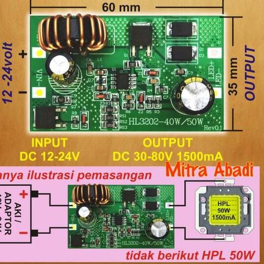 LED Driver 50W 1500 mA DC-DC Tanpa Casing