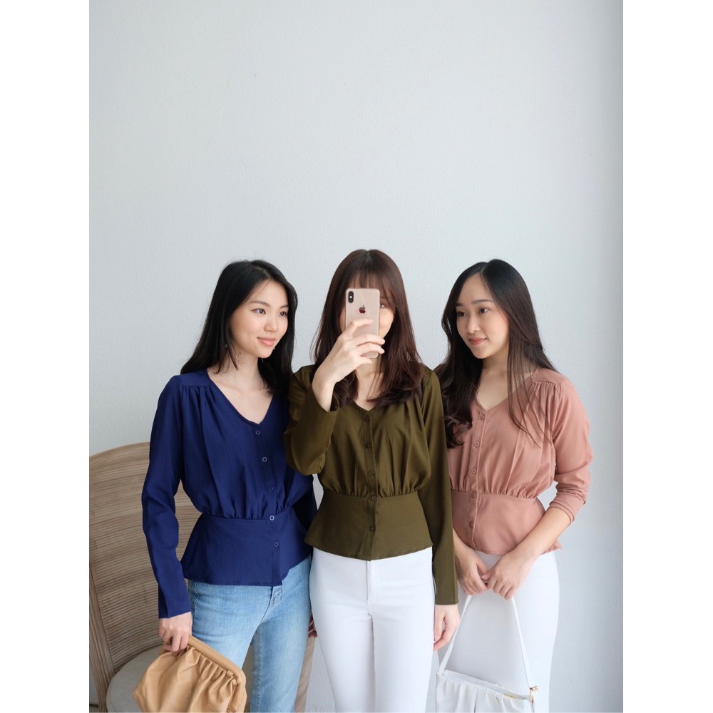 T-0367 Blouse Wanita Tangan Panjang Crepe Model Peplum-4