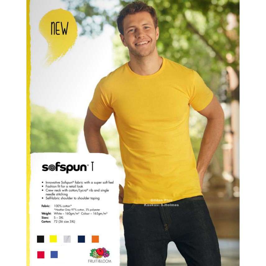 Fruit Of The Loom Soft Premium Tee FOTL Kaos Polos by: Gildan Plus