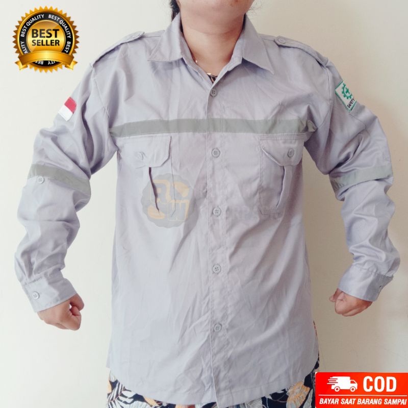 Kemeja PDL Safety Baju PDL Wearpack PDL Kancing Atasan Lengan Panjang Warna Abu Muda