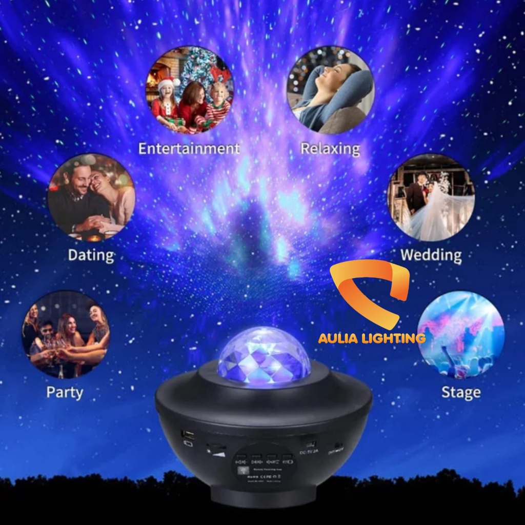 LAMPU TIDUR PROYEKTOR  LANGIT BINTANG GALAXY 2 IN 1 LED SPEKER BLUETOOTH - HIAS KADO RGB PESTA REMOTE USB