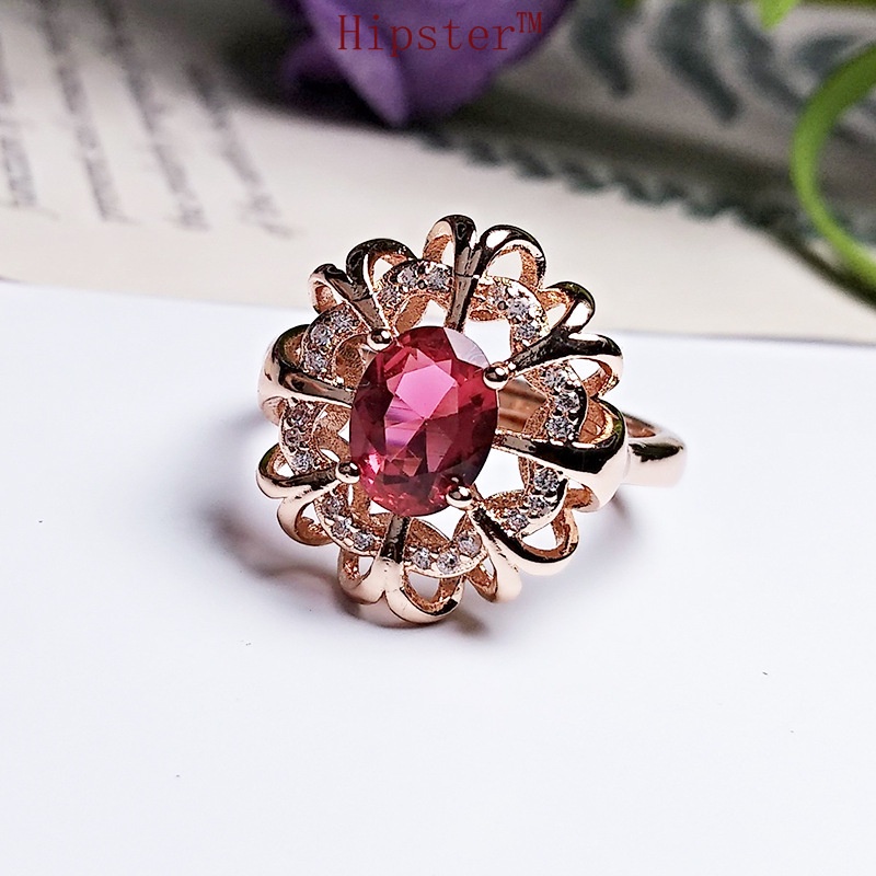 Hot Sale Design Featured Personality Hollow out Pattern Inlaid Ruby Ring