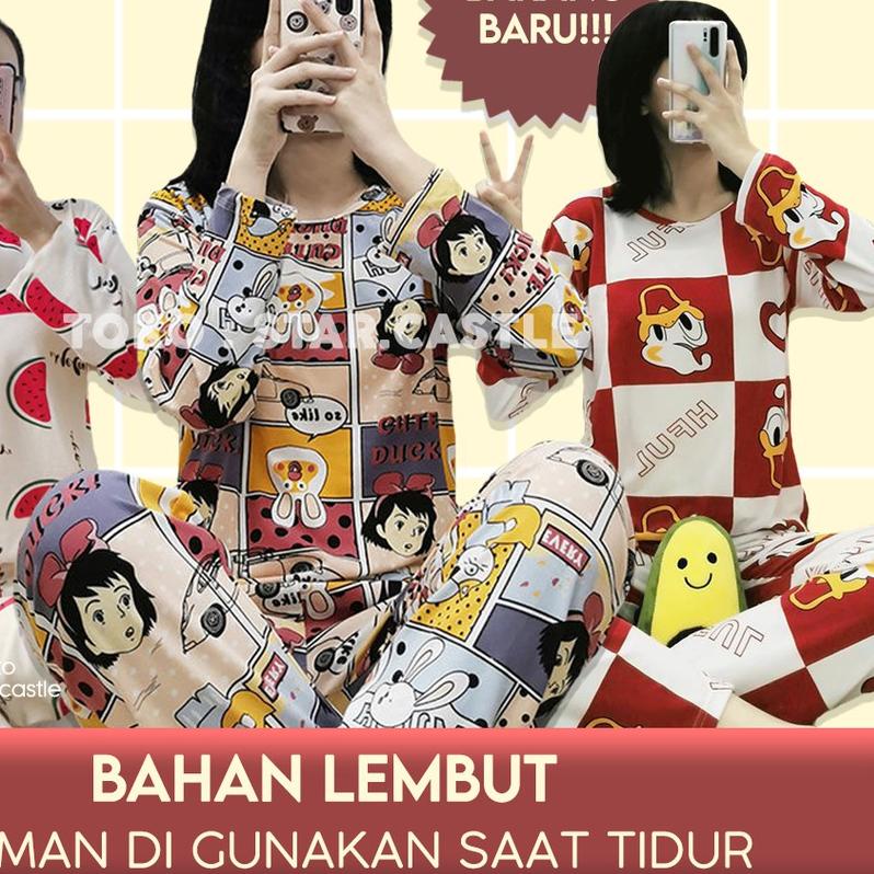 PIYAMA LENGAN PANJANG MOTIF LUCU BAJU TIDUR WANITA ♠