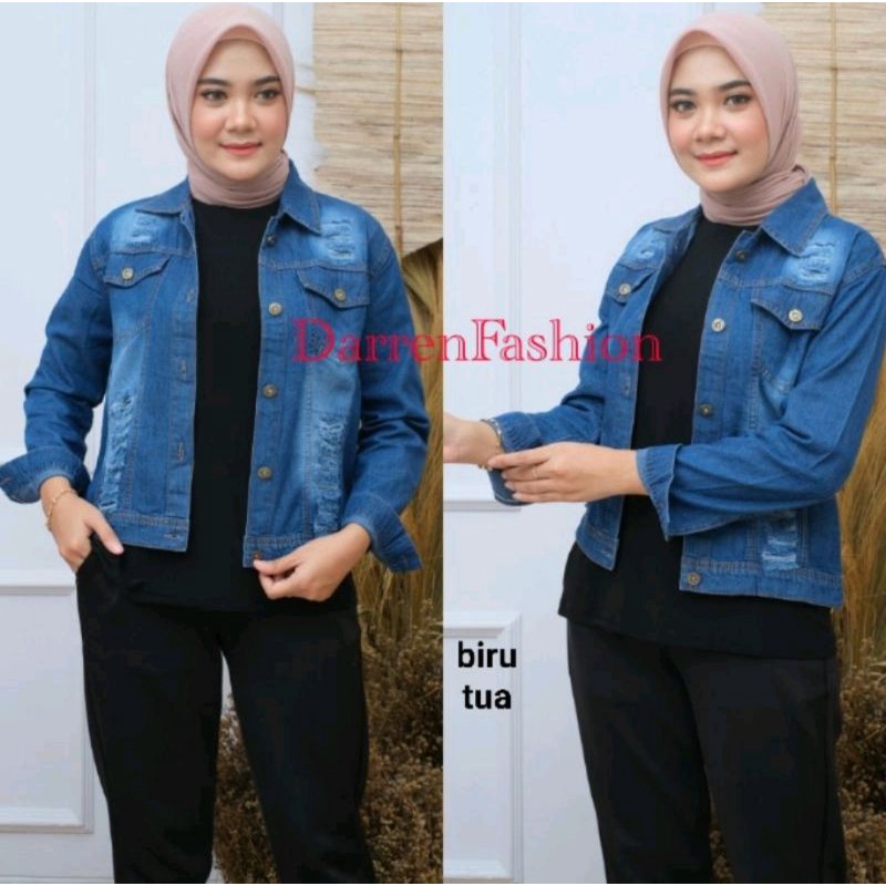 Jaket Jeans Denim Wanita Ripped Cewek