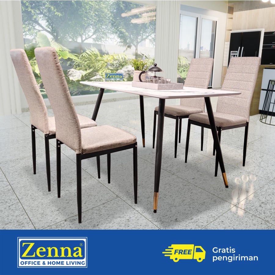 Zenna dining set m13152 marble style 4 kursi / meja makan