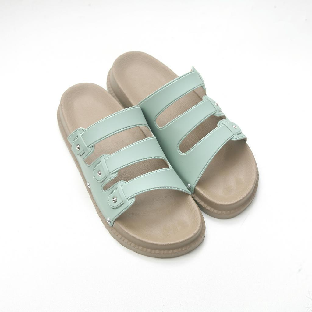 SANDAL WANITA PLATFORM BAN TIGA KOKOP SELOP WARNA PASTEL