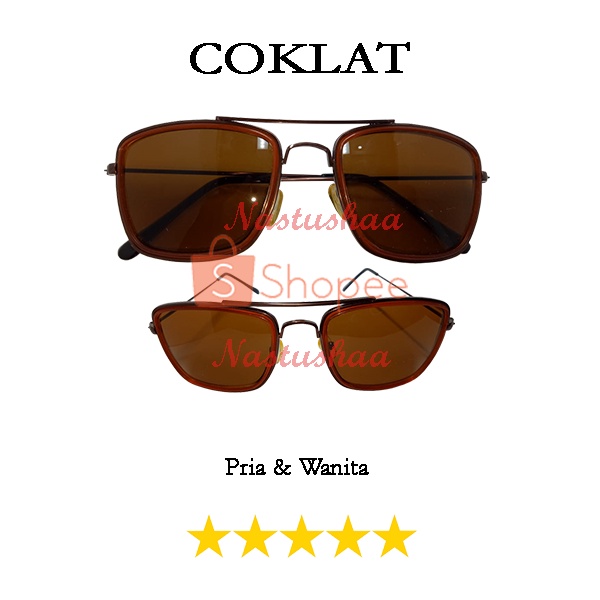 Kacamata Hitam Style Tony Stark Sunglasses ANTI UV400 Fashion Pria dan Wanita Kotak Aviator Unisex High Quality FREECASE