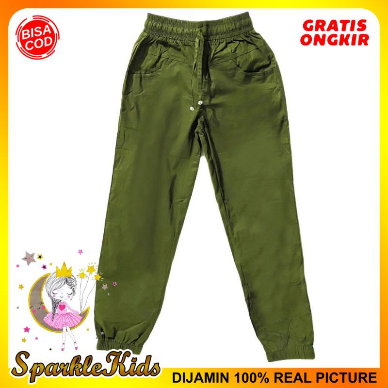 SparkleKids Celana Jogger Pants Premium Quality HIJAU ARMY Sangat Nyaman Untuk Anak-Anak 5-12 Tahun