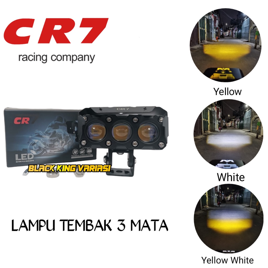 Lampu Sorot Tembak Laser Mobil Motor Tembak LED SQL 3 Mata CR7 Laser Gun Putih Kuning SQL Biled Foglamp 3 Mata