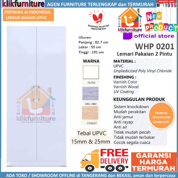 BARU Lemari Pakaian UPVC Pintu 2 Anti Rayap Jamur Air Karat WHP 0201