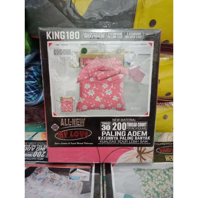 Sprei My Love King Ukuran 180x200 cm Tinggi 30 cm Katun Kualitas Premium