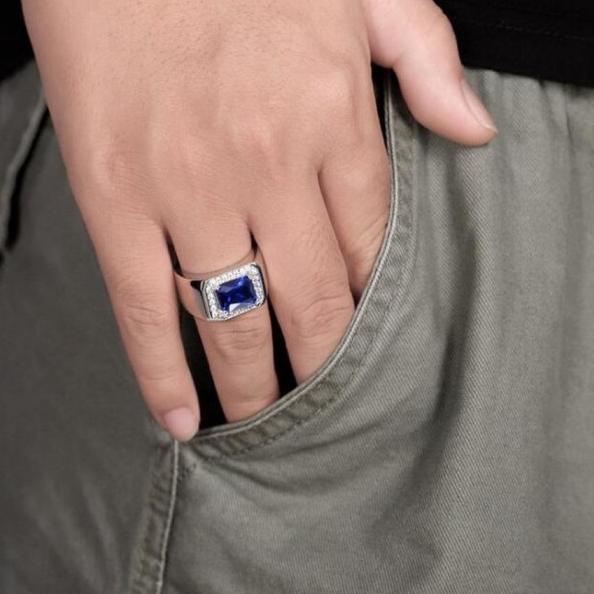 ✦ CINCIN BATU PERMATA BERLIAN BIRU HIJAU ZAMRUD SAFIR PRIA WANITA C214 - 6, Biru ☂