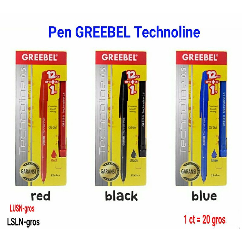 

1pc Pulpen Pen GREEBEL Technoline 0.5 Hitam/Biru/Merah