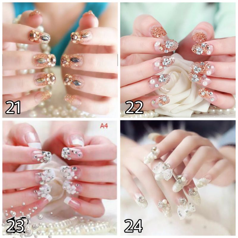 KUKU PALSU / WEDDING FAKE NAIL 3D / Blink Glitter Pink Merah Red Ungu Purple Gold Emas Silver Putih