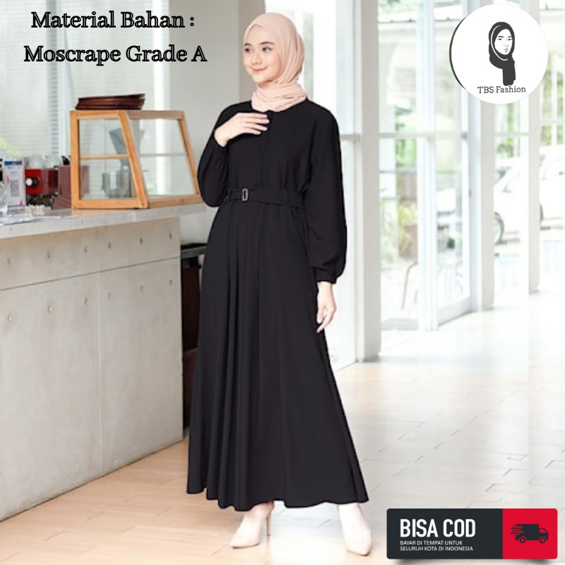 Baju Gamis Atasan Wanita Cewek Remaja Terbaru Bahan Moscrepe Adem Halus Model Modern Berkualitas Premium Quality Casual Acara Formal Kondangan Lebaran 2022 Bisa COD-Hitam & Belt