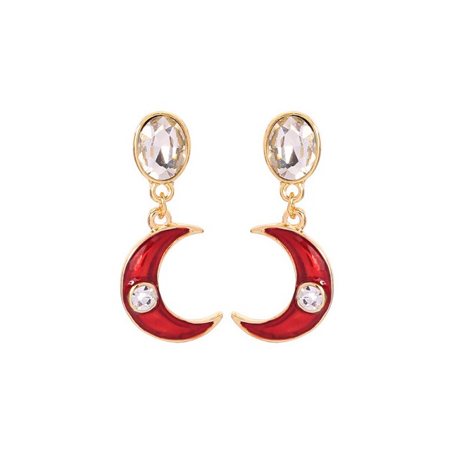 LRC Anting Tusuk Fashion Drip Oil Moon Stud Earrings F52142