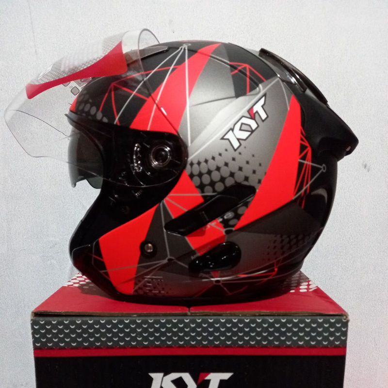 KYT GALAXY_SERI #6 BLACK MATT RED FLUO (DOUBEL VISOR)