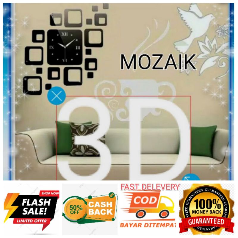 Jam Dinding Unik Kotak Mozaik 3d