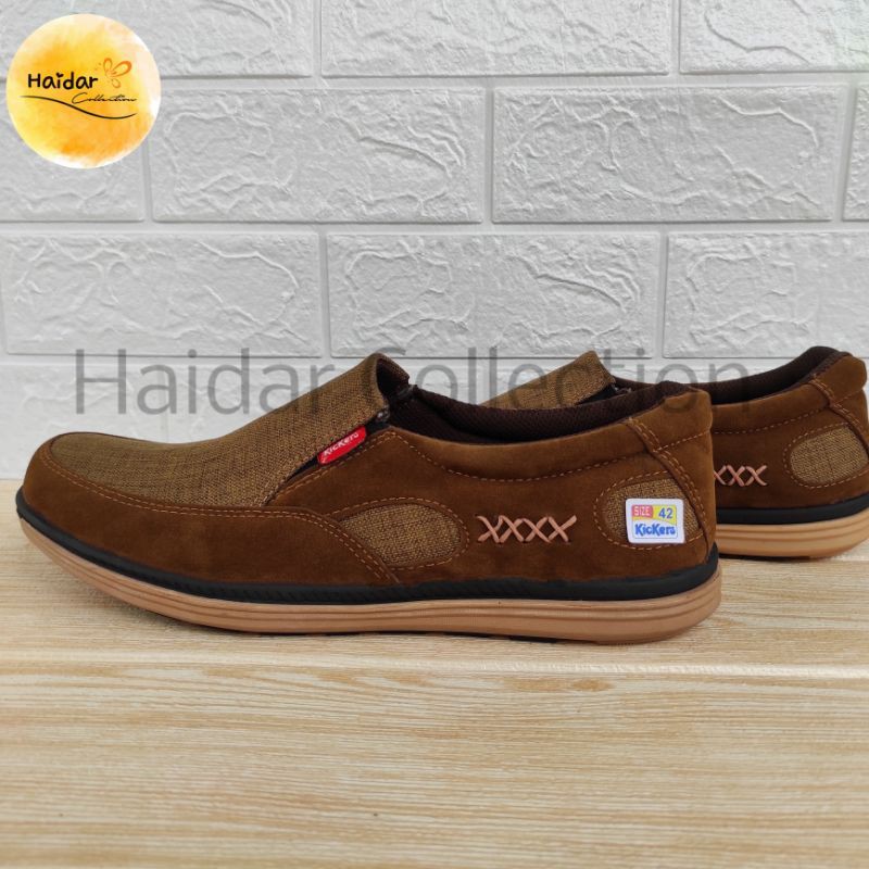 Sepatu Pria Kulit Slip On Kasual Sintetis Premium Original Import Sol Karet Lentur
