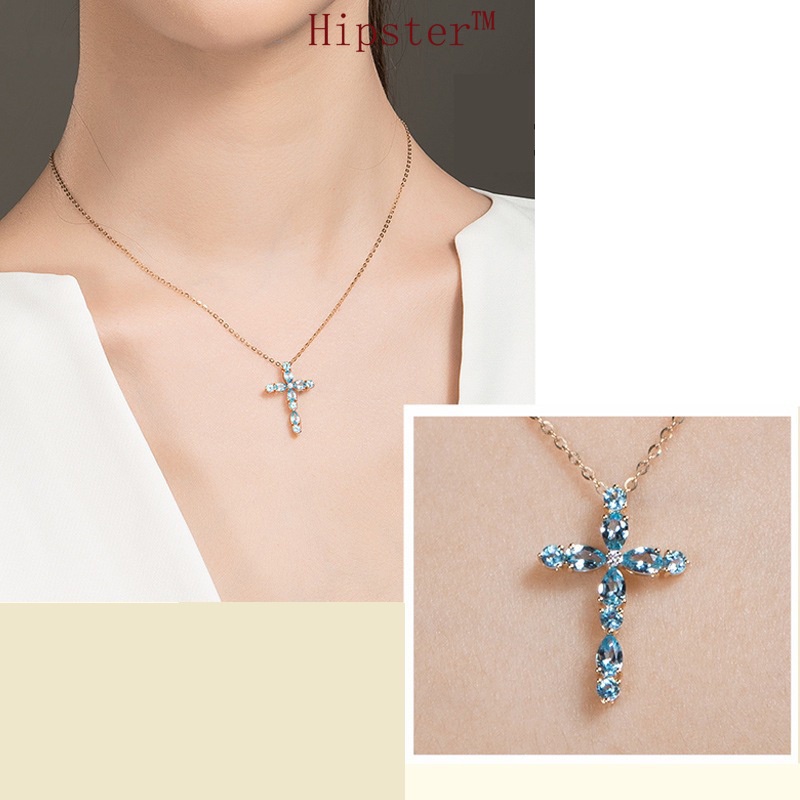 New Elegant Inlaid with Diamond Colored Gemstone Cross Pendant