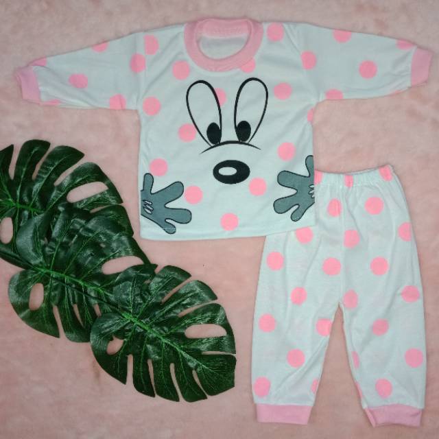 Ss#159 Setelan Baju Panjang Bayi size 3-12 / Baju Piyama Bayi Motif Mata / Baju Tidur Bayi