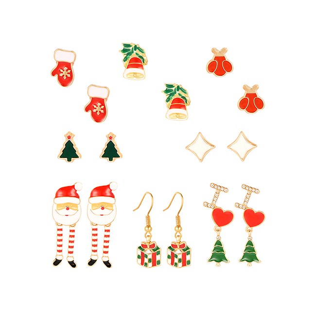 LRC Anting Set Fashion Color Christmas Earrings Earrings Set Of 8 D18706