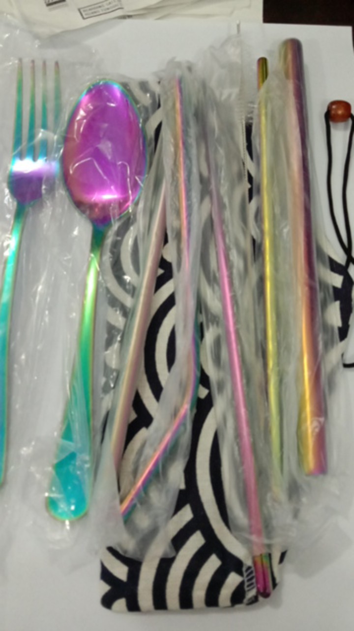 Cutlery Set Travel Sendok Garpu Sumpit Sedotan Warna Pouch Lipat