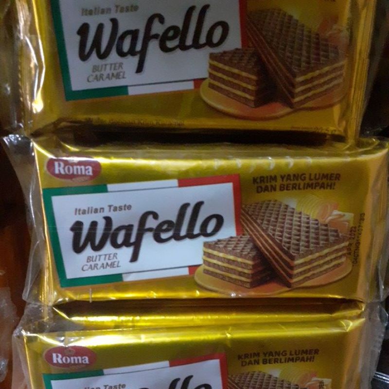 

Biscuit wafer WAFELLO Rasa Butter caramel/1 pk isi 10 pcs