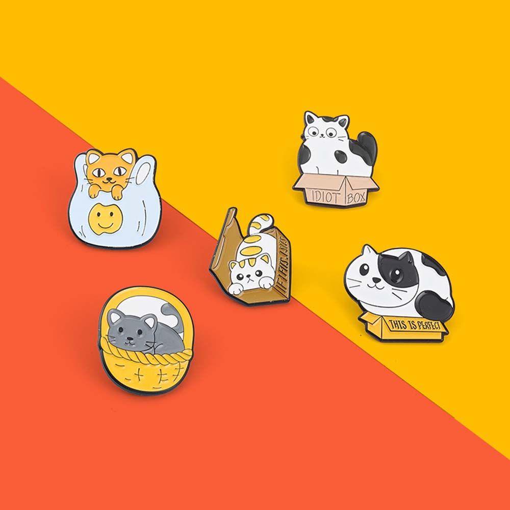 Mxbeauty Bros Kucing Trendi Hadiah Untuk Wanita Pria Perhiasan Aksesoris Kerah Bros Kartun Lencana Pin Enamel Pin