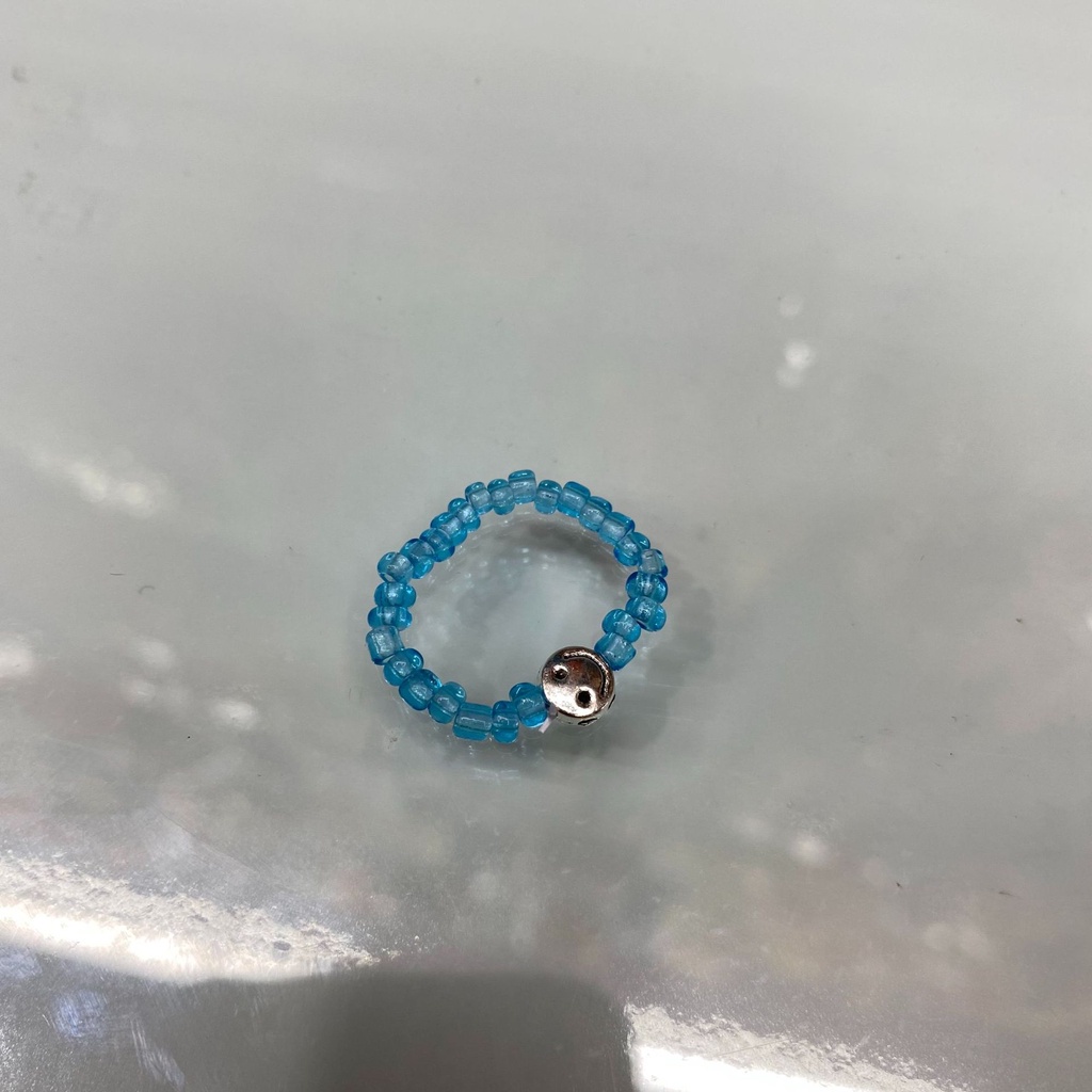 Gelang Tangan Manik-Manik Motif Smiley Face Warna Permen Beige Ala Korea / Retro Untuk Wanita-Blue Ring