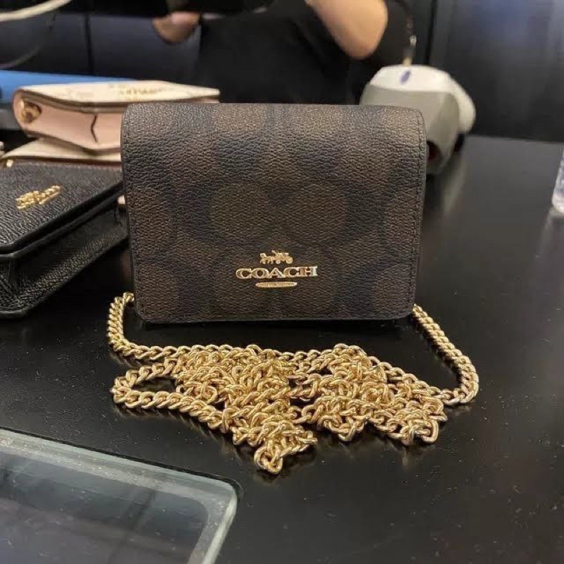 COACH MINI WALLET ON A CHAIN IN BROWN SIGNATURE (6650)