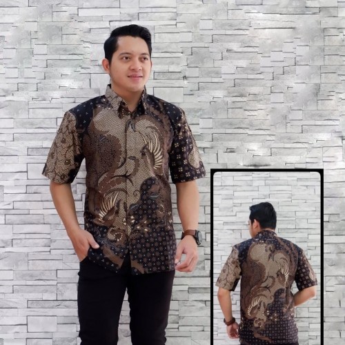 MAHKOTA COKLAT BATIKSOLOAMANAH KEMEJA BATIK PRIA SOLO LENGAN PANJANG PENDEK LAPIS FURING ATASAN