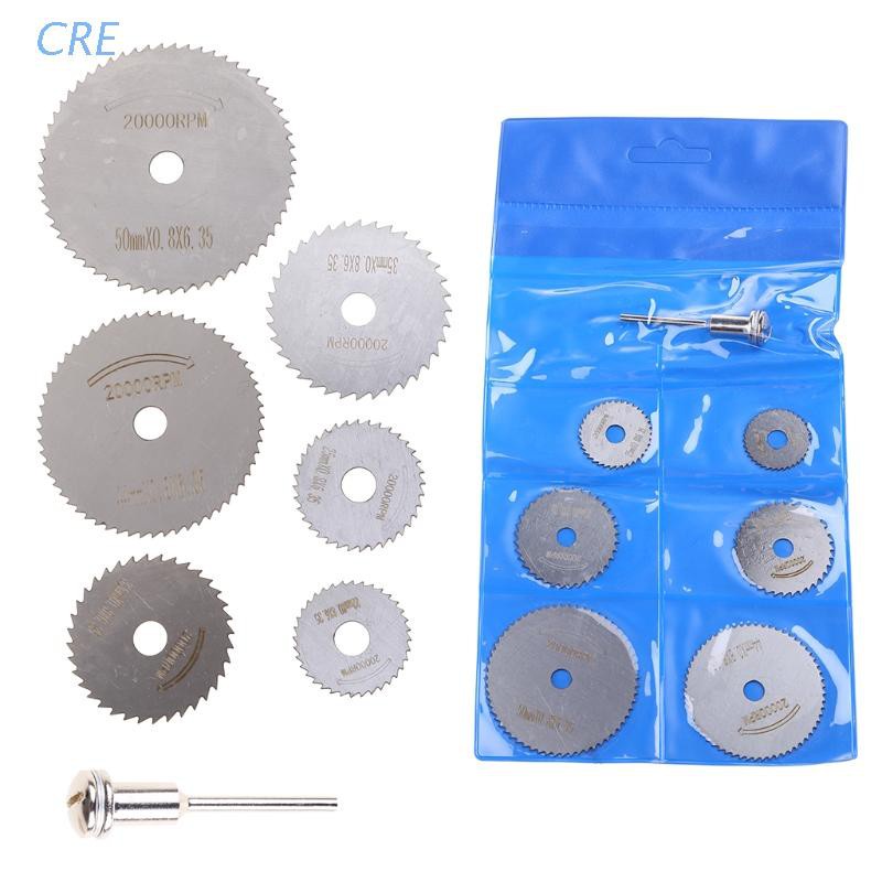 CRE  7pcs/set Mini High Speed Steel Saw Web Circular Rotary Cutting Blade Wheel Discs Mandrel Electric Grinding Accessories