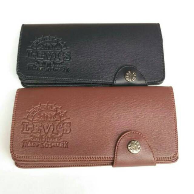 Dompet Panjang Pria Cetit Kulit Sintetis Import Levi's 501 505 Murah Polos Tanpa Kardus