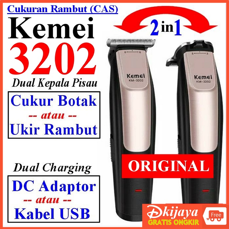 Kemei 3202 Original Alat Cukur Cukuran Rambut Smart Hair Clipper Trimmer KM3202 KM-3202 CAS Baterai