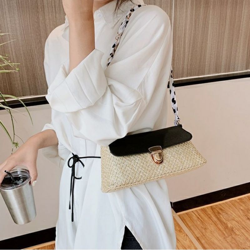 TW202 Tas Wanita Clutch Model Rajut Anyam Sling Shoulder Bag Rantai Pita