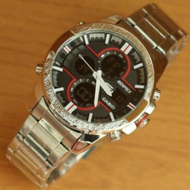 JAM TANGAN PRIA ELEGAN CASIO EDIFICE EFA133 SILVER DIAL RED