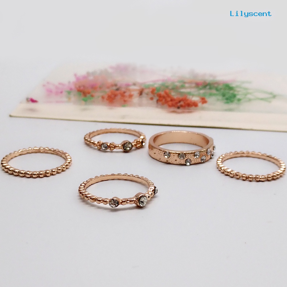 5pcs / Set Perhiasan Cincin Knuckle Midi Gaya Vintage Bohemian Aksen Manik-Manik Berlian Imitasi