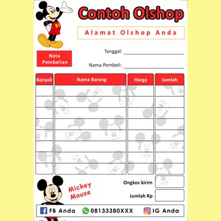 Nota Penjualan Pembelian Custom Olshop Online Shop Karakter Kartun Mickey Mouse Lucu Imut Murah