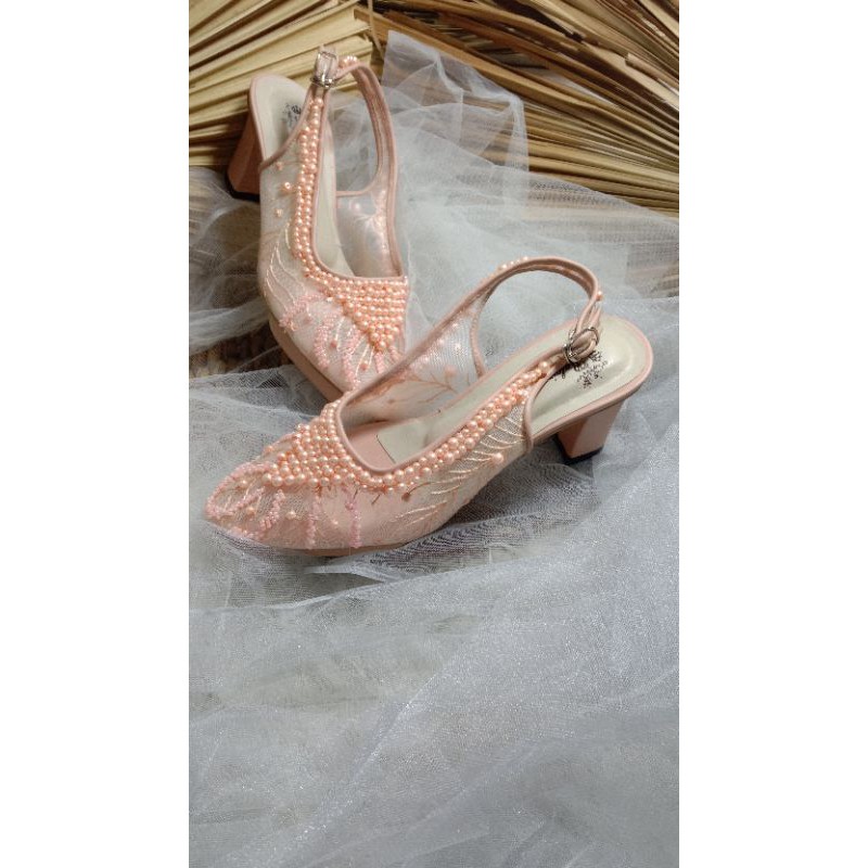 sepatu Calista peach tinggi 7cm