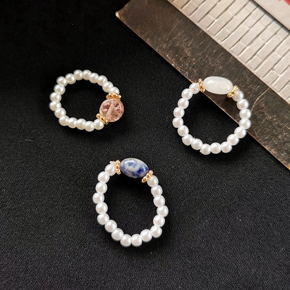 Cincin Knuckle Midi Elastis Adjustable Hias Manik-Manik Mutiara Imitasi Gaya Vintage Untuk Wanita