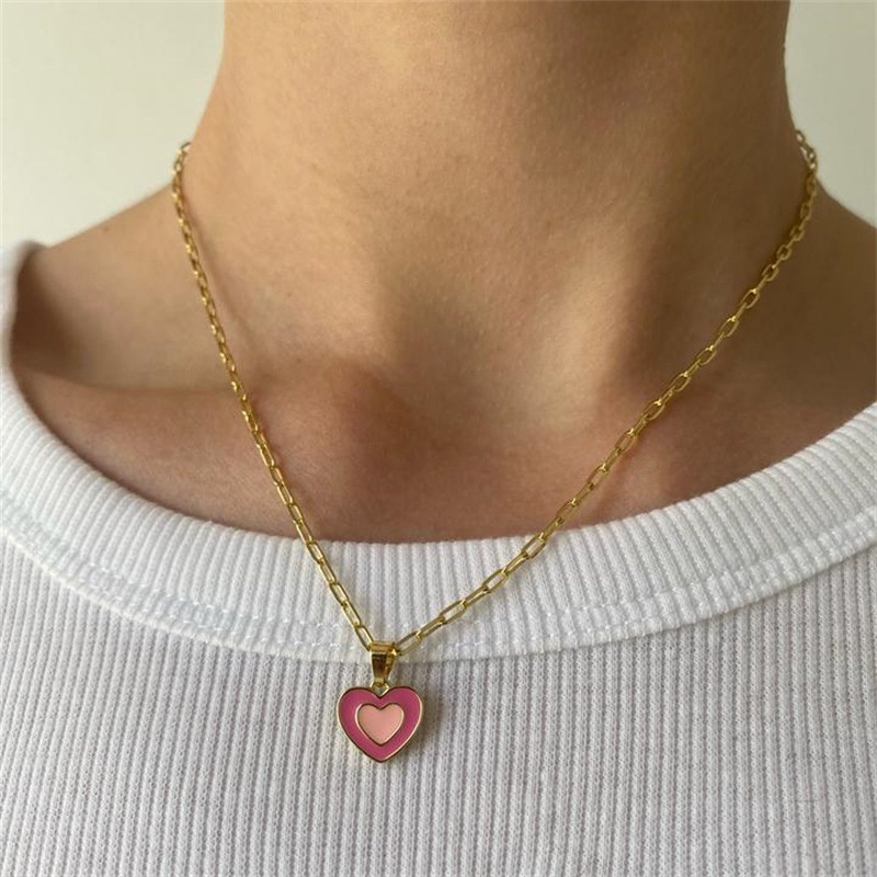 YEEZII Korea Fashion Color Heart Pendant Necklace Niche Gold Choker Women Accessories