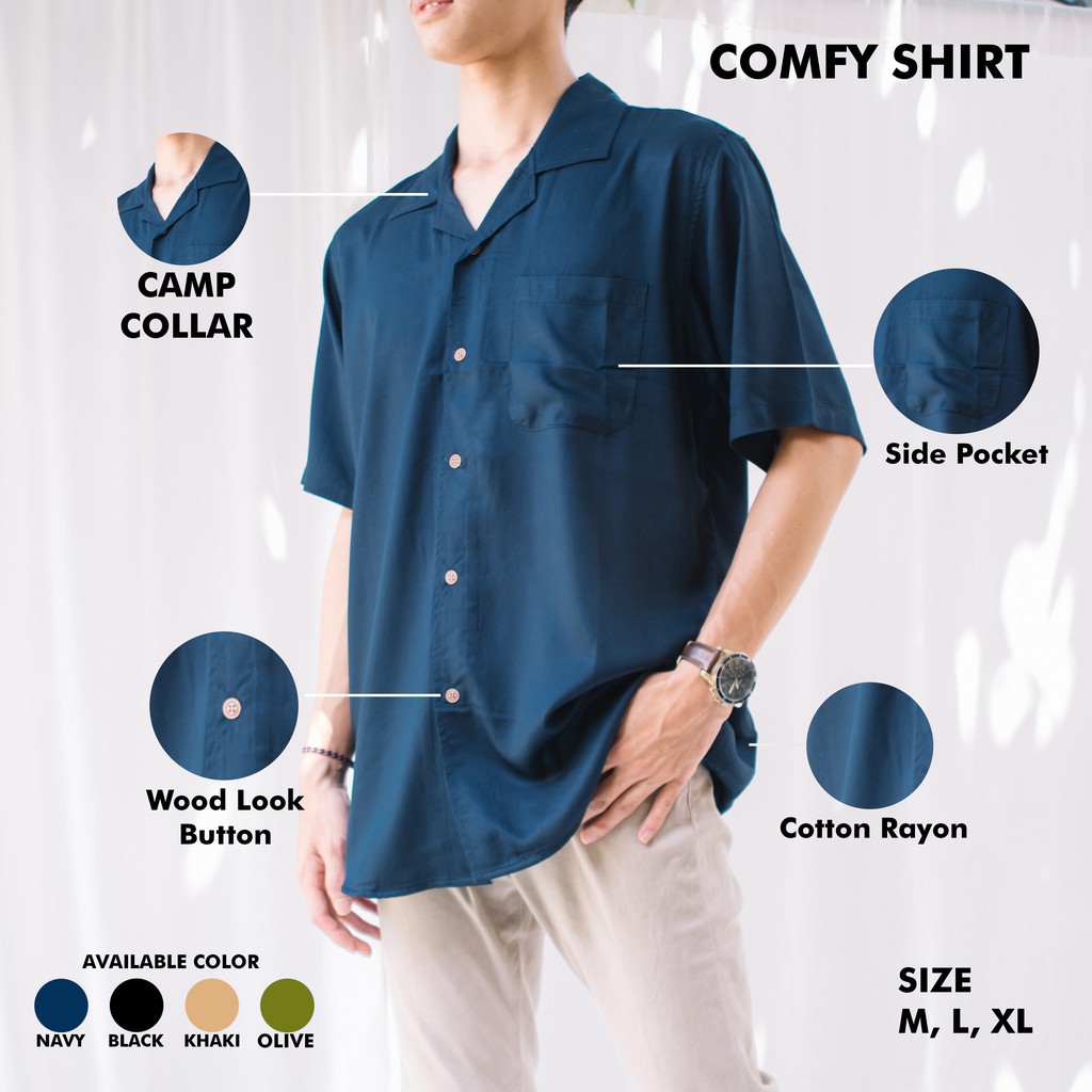 Kemeja Hawai Katun Rayon Lengan Pendek Pria - Shirt Man Kasual kemeja polos bahan katun rayon adem dan enak d pakai Sipolos Bowling Shirt Kemeja Polos Katun Rayon Lengan Pendek Regular Fit