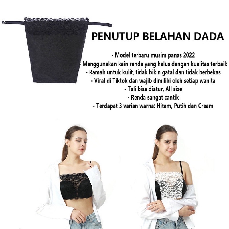 KAMISOL Penutup Belahan Dada Adjustable  KEMBEN Renda Bra Lace Seamless crop Bra Tube top