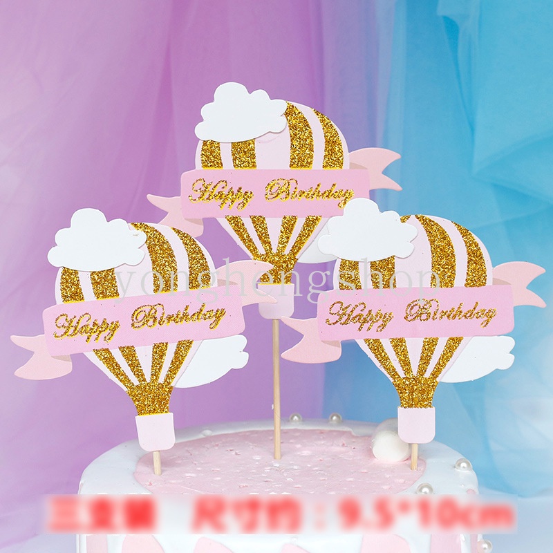 3 Pcs / set Topper Kue Bentuk Balon Udara Awan Shining Untuk Dekorasi Pesta Ulang Tahun