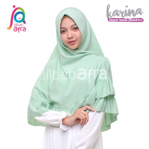 Kerudung Hijab/Jilbab KARINA Khimar renda Instan (jilbabAfra) - Greentea