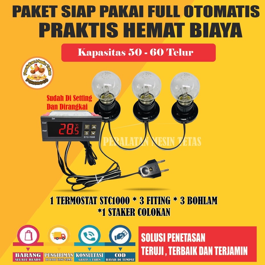 Paket Siap Pakai STC1000 Kapasitas 20 Sampai 100 Butir Telur  Termostat Thermo-Hygrometer Termometer Gea Mesin Tetas