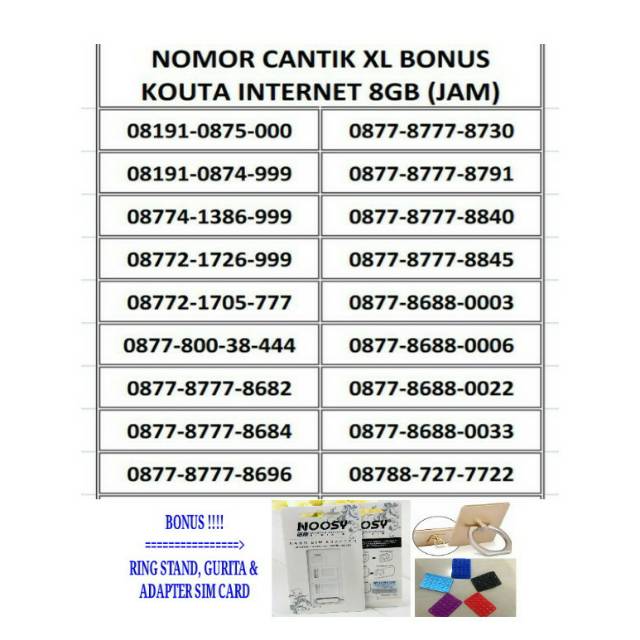Nomor Cantik XL plus kouta internet