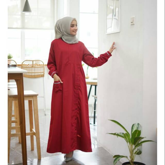 Gamis Dewasa Merah Maroon Cantik Simple Nibras NBc 01